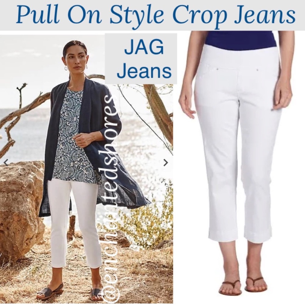 JAG Caley White Crop Pants Pull On Waist Stretch Lux Slimming Capri Jeans Size 8